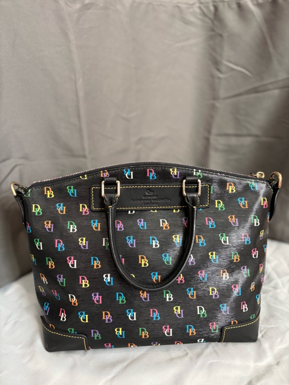 Dooney & Bourke Black Satchel with Multicolor DB Print - Picture 3 of 12